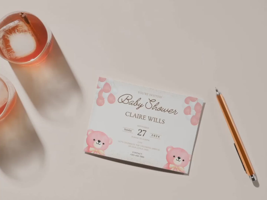 Pink theme: Baby Shower Invitation card|Editable|Instant download.