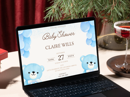 Blue theme: Baby shower invitation card.|Editable|Instant download.