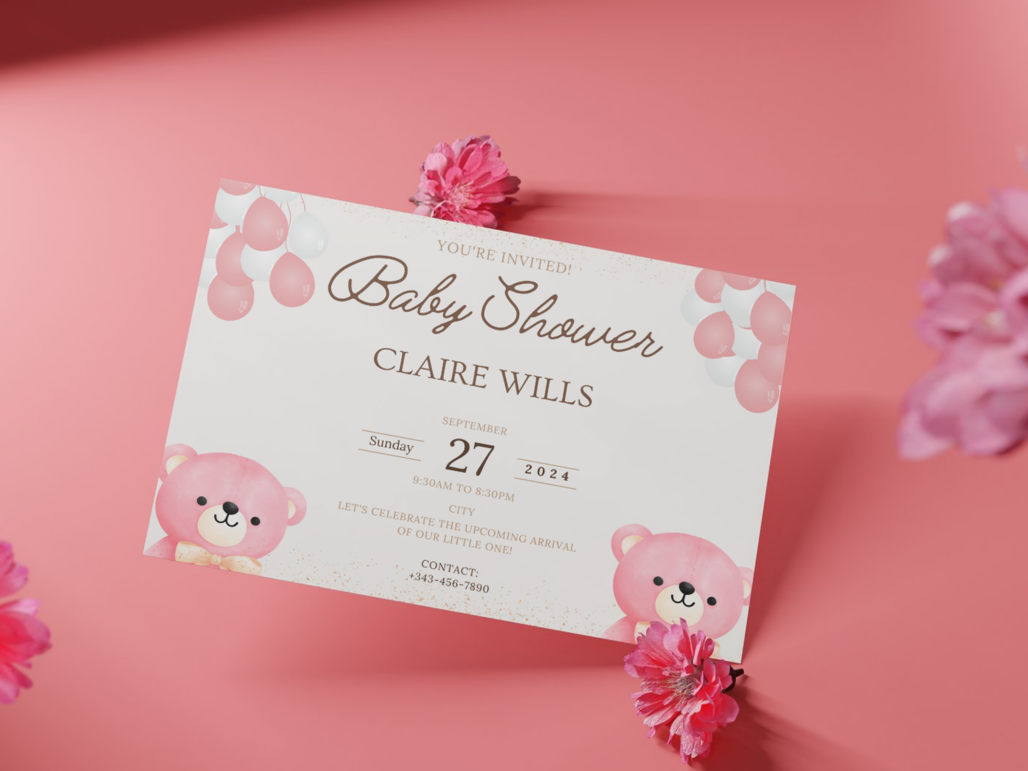 Pink theme: Baby Shower Invitation card|Editable|Instant download.