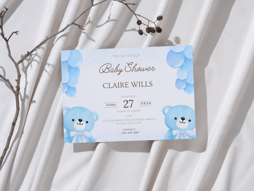 Blue theme: Baby shower invitation card.|Editable|Instant download.