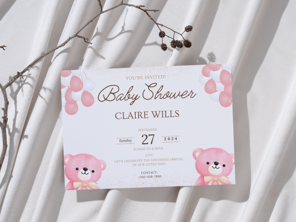 Pink theme: Baby Shower Invitation card|Editable|Instant download.